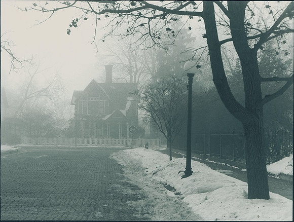 2014. South Bend. Old street on a foggy morning.